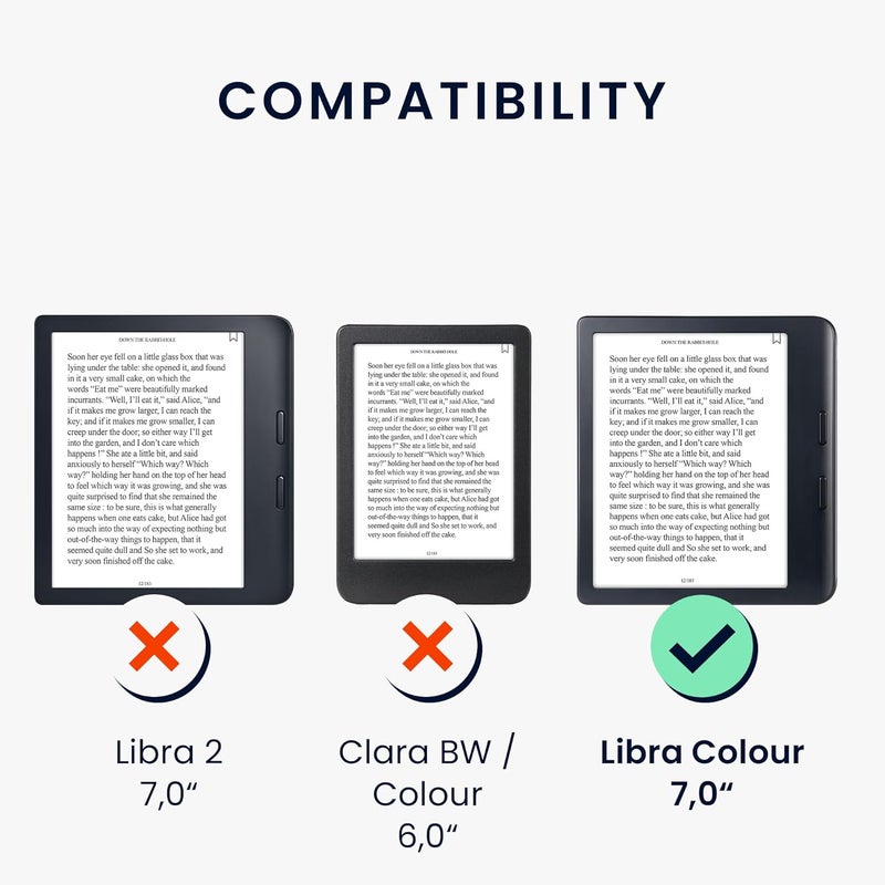 kwmobile Case Compatible with Kobo Libra Colour - Case PU Leather Cover with Magnet Closure, Stand, Strap, Card Slot - Girl and Books Black/Beige - Image 2